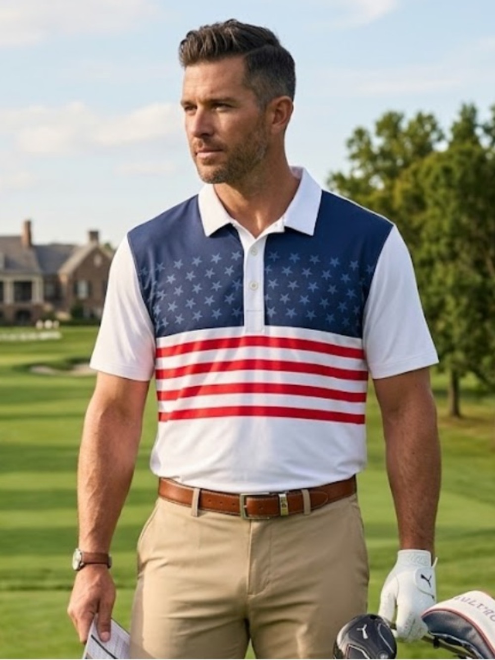 Puma Golf Volition America Patriotic Stars and Stripes Golf Polo - Size Large